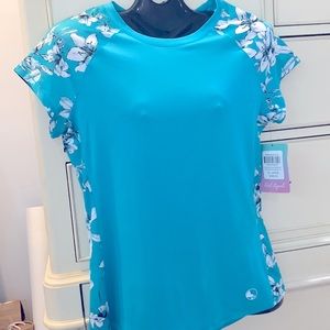 REEL LEGENDS NEW RASHGUARD in BLUE HIBISCUS SIZE XL